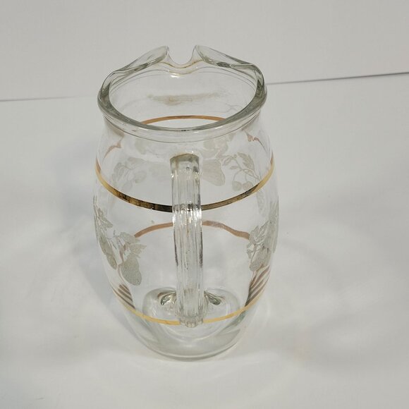Vintage Bartlett Collins Juice Set Glass Pitcher 4 Glasses Golden Fruit Pattern - Picture 4 of 8